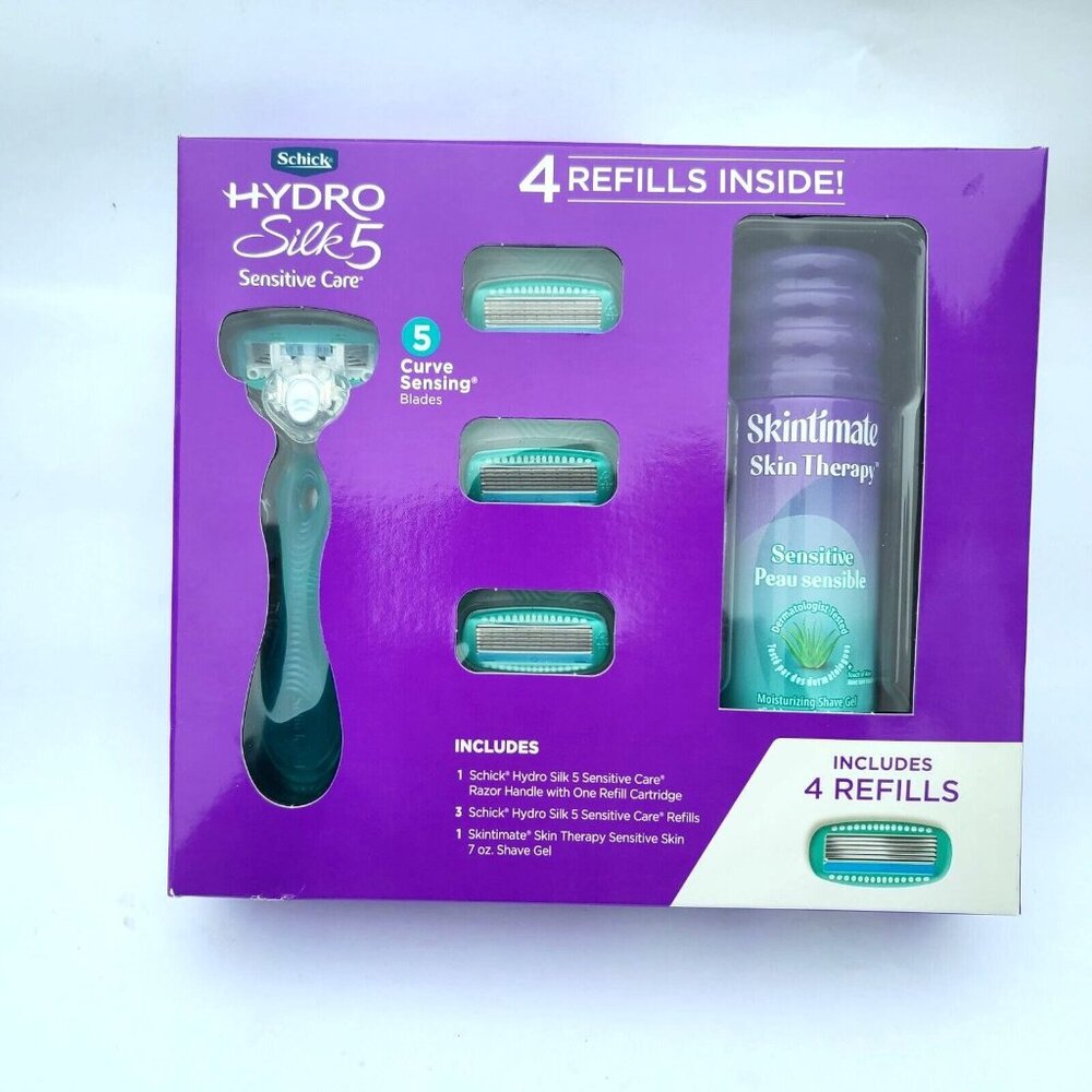 Schick Hydro Silk 5 Sensitive Care 5 Pc Shaving Gift Set 4 Refills + Shave Gel